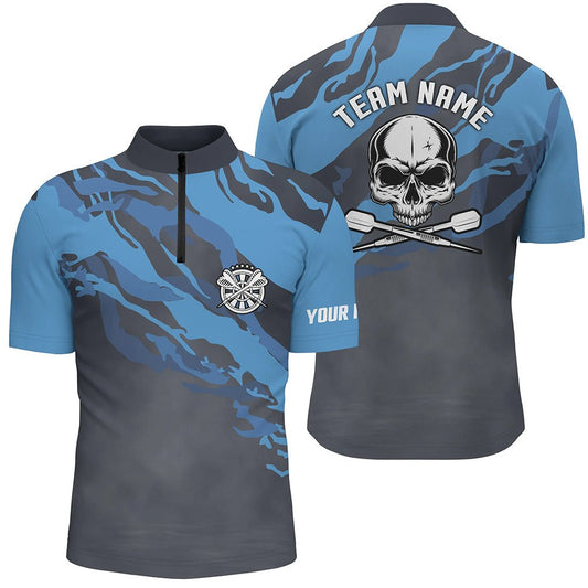 Personalisiertes blaues Totenkopf-Darts-1/4-Zip-Shirt, individuell anpassbares Darts-Shirt für Herren, Dart-Trikots U146 - Outfitsuche