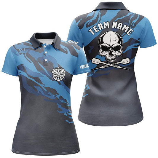 Personalisiertes blaues Totenkopf-Darts Damen Polo Shirt, individuell anpassbares Darts Shirt für Frauen, Dart Trikots A758 - Outfitsuche