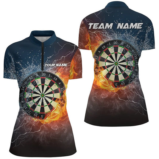 Personalisiertes Damen Dart-Quarter-Zip-Shirt mit Feuer- und Wasser-Dartboard, Dart-Trikot für Frauen LDT0967 G54 - Outfitsuche