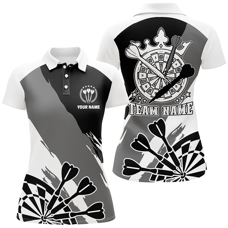 Personalisiertes Damen Darts Polo Shirt in Schwarz-Weiß, individuell anpassbares Dart Shirt für Frauen, Darts Trikot I224 - Outfitsuche