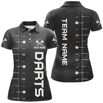 Personalisiertes Damen Darts Polo Shirt mit 3D-Druck in Schwarz-Weiß, individuell anpassbares Dart-Trikot für Frauen F744 - Outfitsuche