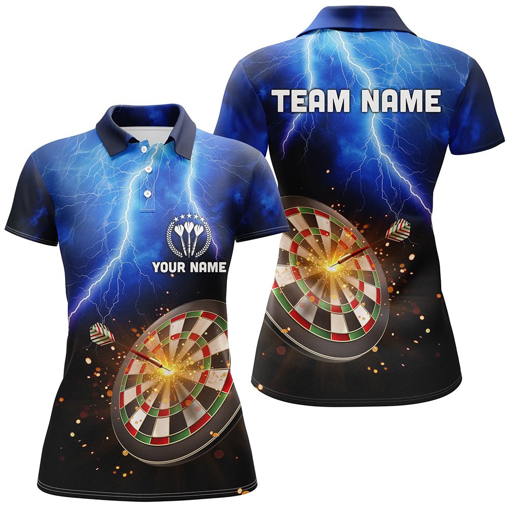 Personalisiertes Damen Darts Polo Shirt mit Donner und Blitz, individuell anpassbares Dart-Trikot für Frauen | Blau T991 - Outfitsuche