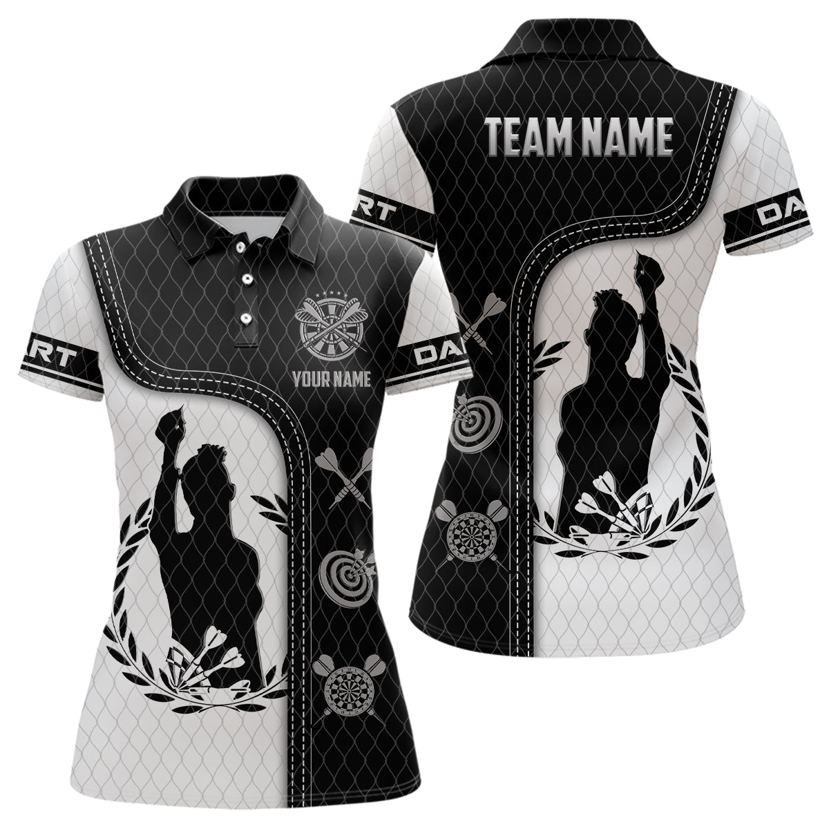 Personalisiertes Damen Darts Shirt mit schwarz-weißem 3D All-Over-Print, Trikot für Darts-Spielerin - Outfitsuche