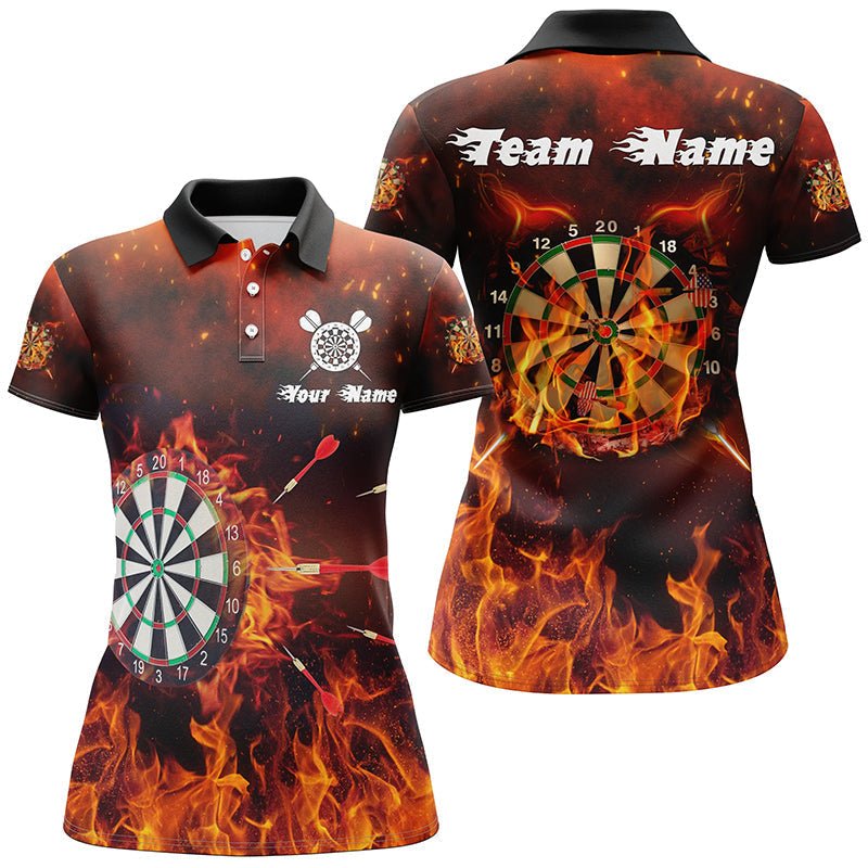 Personalisiertes Dart-Shirt für Frauen, individuell anpassbares Polo-Shirt mit Feuerflammen-Motiv, Dart-Trikot I231 - Outfitsuche