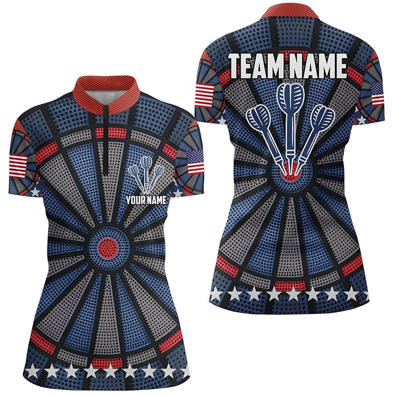 Personalisiertes Dartboard All Over Print Dart 1/4 Zip Shirt, individuell anpassbares Damen Dart Trikot N390 - Outfitsuche