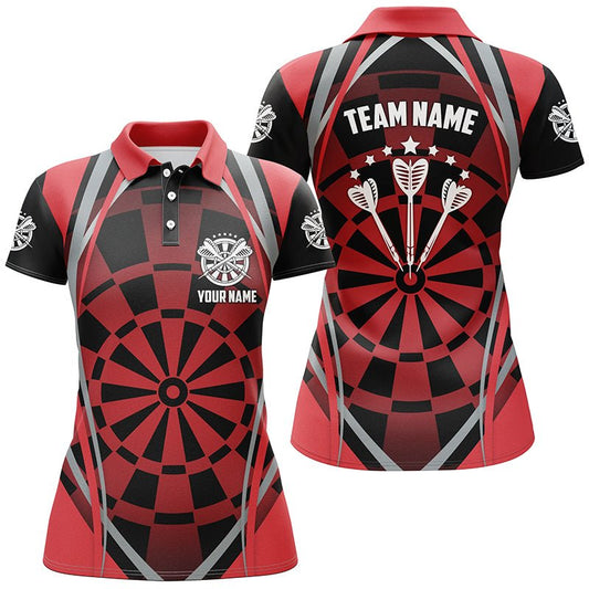 Personalisiertes Dartboard Rot Schwarzes Polo-Shirt, cooles Darts-Shirt für Frauen, Darts-Trikot I80 - Outfitsuche