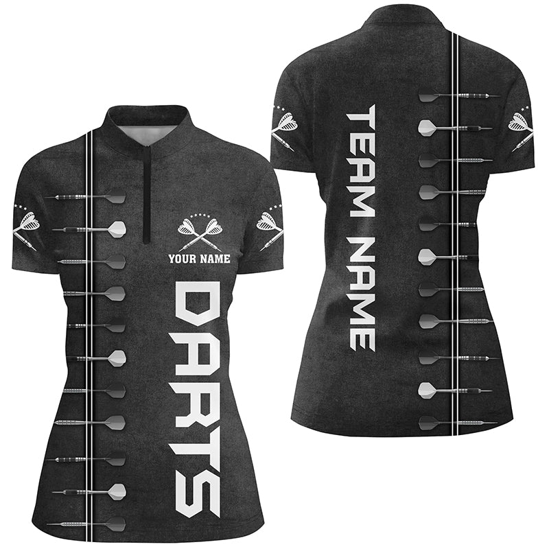 Personalisiertes Darts 1/4 Zip Shirt mit 3D-Druck, schwarz-weißes individuelles Darttrikot für Frauen X545 - Outfitsuche