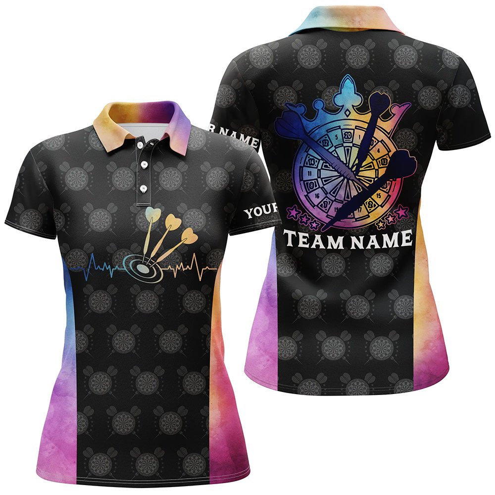 Personalisiertes Darts Heartbeat Tie Dye Damen Polo Shirt, Dart Shirt für Frauen, Dart Trikot M306 - Outfitsuche