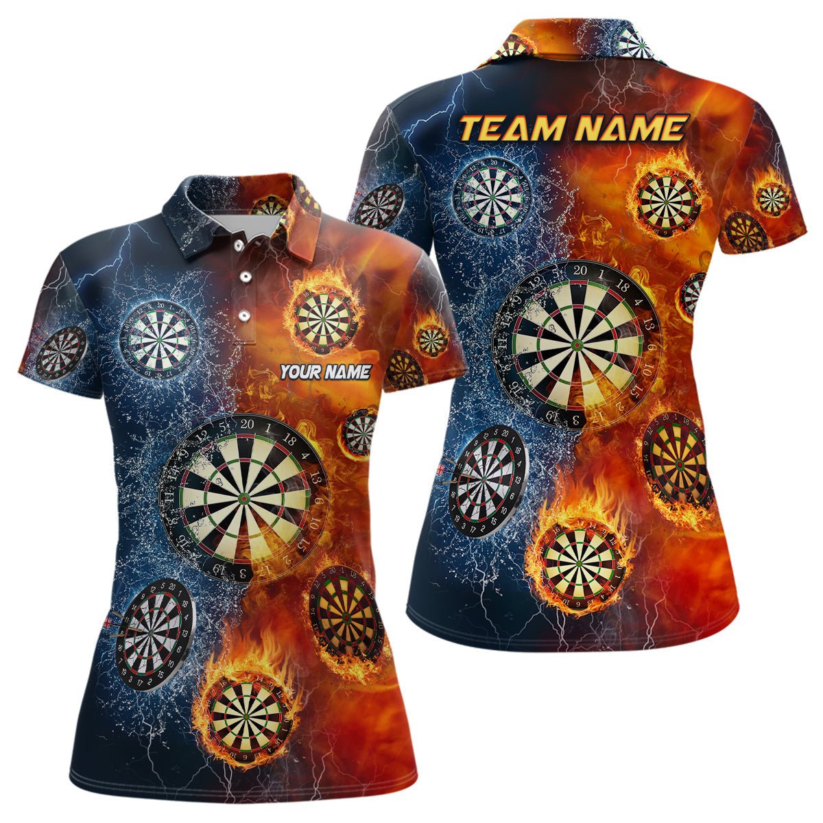 Personalisiertes Darts Polo Shirt "Fire And Water" für Frauen, Dart Team Trikot - Outfitsuche