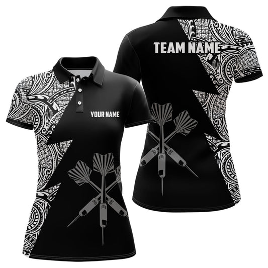 Personalisiertes Darts Polo Shirt für Frauen mit Blitz-Tribal-Muster in Schwarz und Weiß, Darts Trikot G724 - Outfitsuche