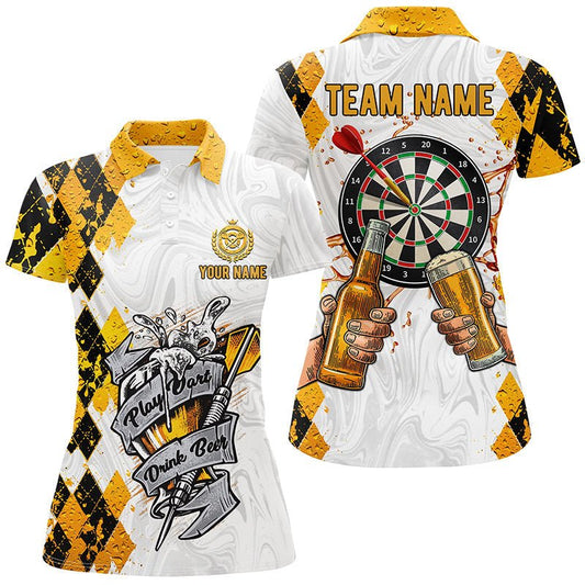 Personalisiertes Darts Polo Shirt mit "Play Dart Drink Beer" Motiv, Argyle-Muster, für Damen V877 - Outfitsuche