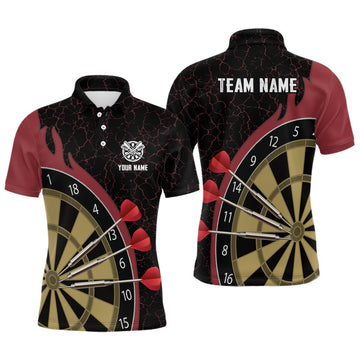 Personalisiertes Darts-Set mit rotem Feuerflammen-Polo-Shirt, individuell anpassbares Darts-Shirt für Herren, Darts-Trikot A485 - Outfitsuche