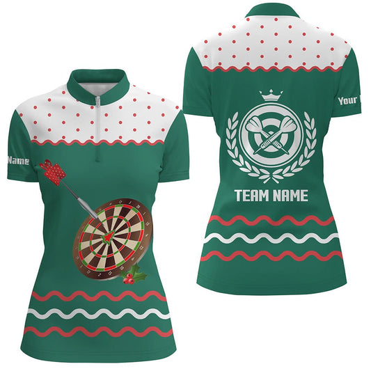 Personalisiertes Darts Weihnachts-Quarter-Zip-Shirt für Damen, individuell anpassbares Darts-Shirt, Dart-Trikot in Grün X354 - Outfitsuche