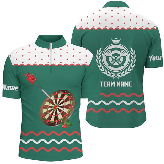 Personalisiertes Darts Weihnachts-Quarter-Zip-Shirt in Grün, individuell anpassbares Darts-Shirt für Herren, Dart-Trikot F305 - Outfitsuche