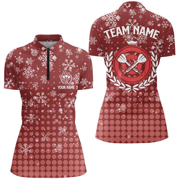 Personalisiertes Darts Weihnachts-Schneeflocken-Rotes 1/4 Zip Shirt, individuell anpassbares Dart-Trikot für Frauen G465 - Outfitsuche