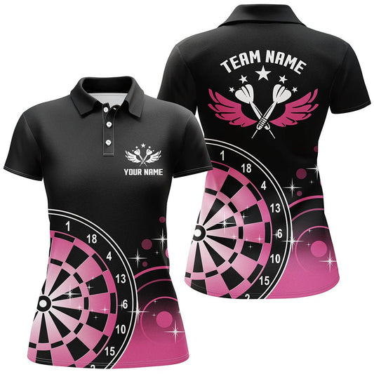 Personalisiertes Darts Wings Polo Shirt in Schwarz und Pink, süßes Darts Shirt für Frauen, Dart Trikot Q874 - Outfitsuche