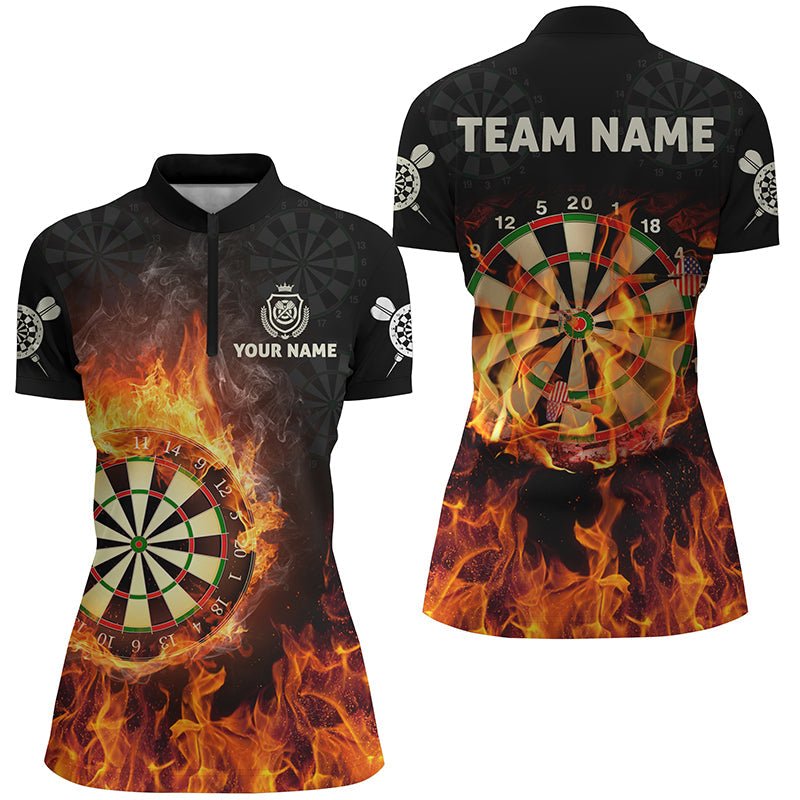 Personalisiertes Flammen USA Darts 1/4 Zip Shirt, individuell anpassbares patriotisches Dart-Trikot für Frauen M99 - Outfitsuche