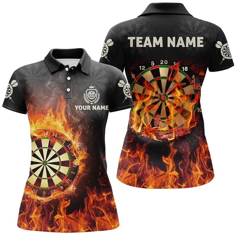 Personalisiertes Flammen USA Darts Polo Shirt, individuell anpassbares Feuer-patriotisches Darts-Trikot für Frauen Z639 - Outfitsuche