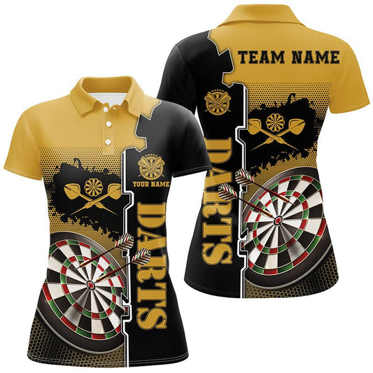 Personalisiertes gelb-schwarzes Darts Polo Shirt für Frauen, individuell anpassbares Darts Team Trikot D543 - Outfitsuche