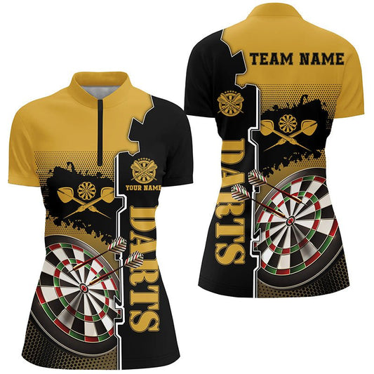 Personalisiertes gelb-schwarzes Darts-Quarter-Zip-Shirt, individuell anpassbares Darts-Shirt für Frauen, Dart-Trikot N472 - Outfitsuche