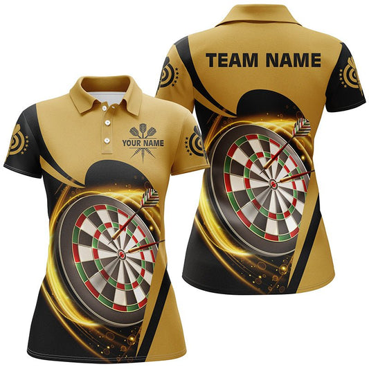 Personalisiertes gelb-schwarzes leichtes Damen Darts Polo Shirt, individuell anpassbares Darts Trikot für Frauen W957 - Outfitsuche