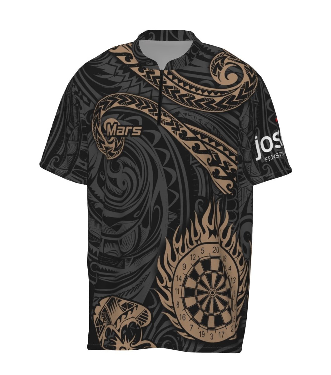 Personalisiertes goldenes Hawaiianisches Tribal Flame Darts 1/4 Zip Shirt, individuell anpassbares Herren Dart Trikot KH732 - Outfitsuche