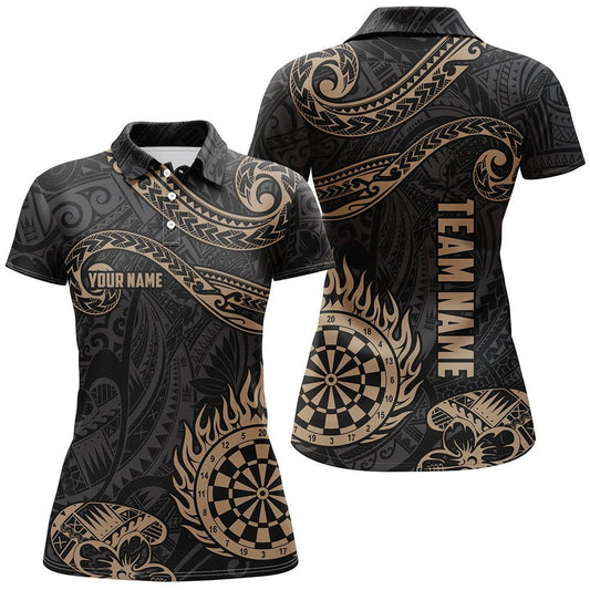 Personalisiertes goldenes Hawaiianisches Tribal Flame Darts Polo Shirt, individuell anpassbare Dart Trikots für Frauen Y732 w - Outfitsuche