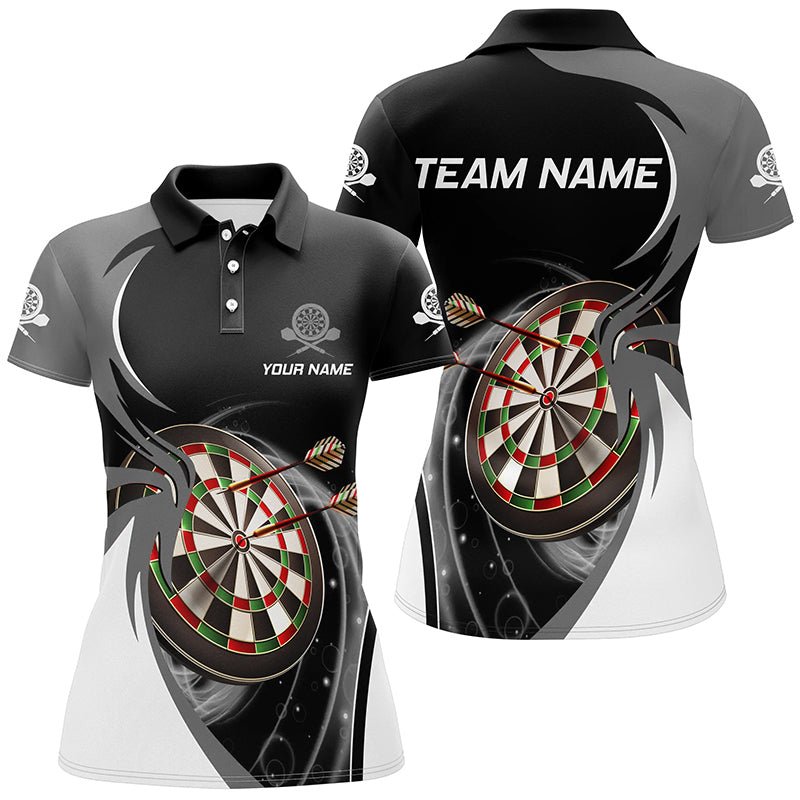 Personalisiertes grau-schwarzes Damen-Darts-Polo-Shirt, individuell anpassbares Darts-Shirt für Frauen, Dart-Trikots X420 - Outfitsuche