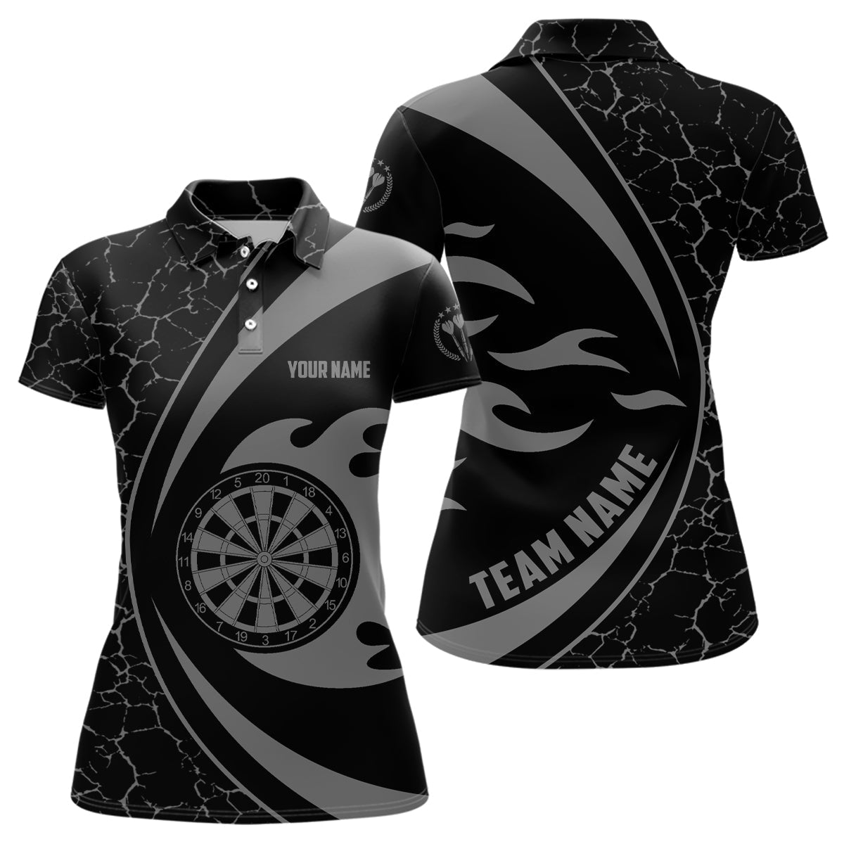 Personalisiertes graues Feuerflammen-Darts-Polo-Shirt für Frauen, Darts-Shirt für das Darts-Team X385 - Outfitsuche