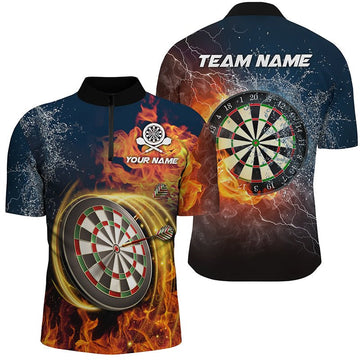 Personalisiertes Herren-Blitz- und Donner-Darts-Quarter-Zip-Shirt mit Wasser- und Feuerdesign, Darts-Trikot LDT0303 E321 - Outfitsuche