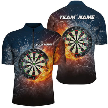 Personalisiertes Herren Darts 1/4 Zip Shirt mit Feuer- und Wasser-Dartboard, Thunder Herren Darts Trikot K684 - Outfitsuche