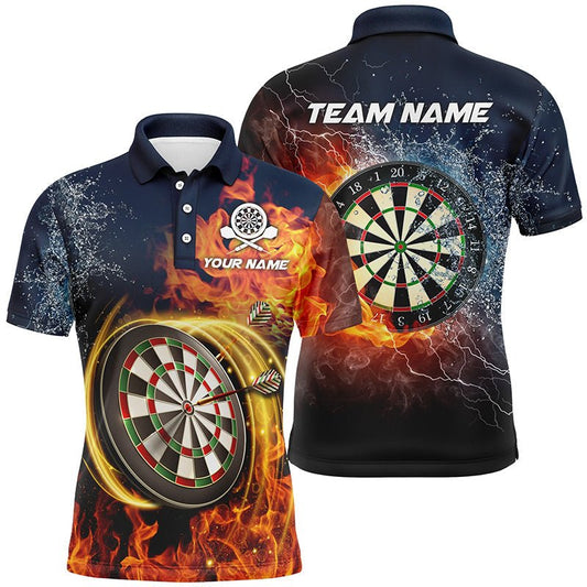 Personalisiertes Herren Darttrikot "Water & Fire" mit Namen, Blitz und Donner, Darts-Shirt für Männer P977 - Outfitsuche