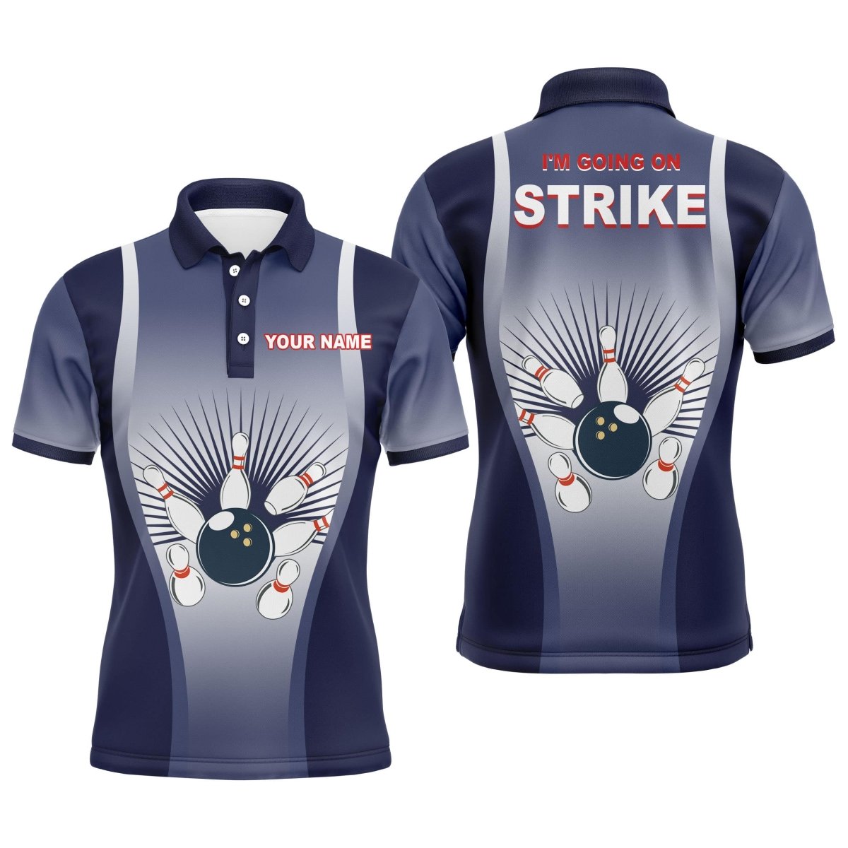 Personalisiertes Herren Polo Bowling Shirt "I'm Going on Strike", blaues Team Trikot für Männer Bowler, kurze Ärmel - Outfitsuche