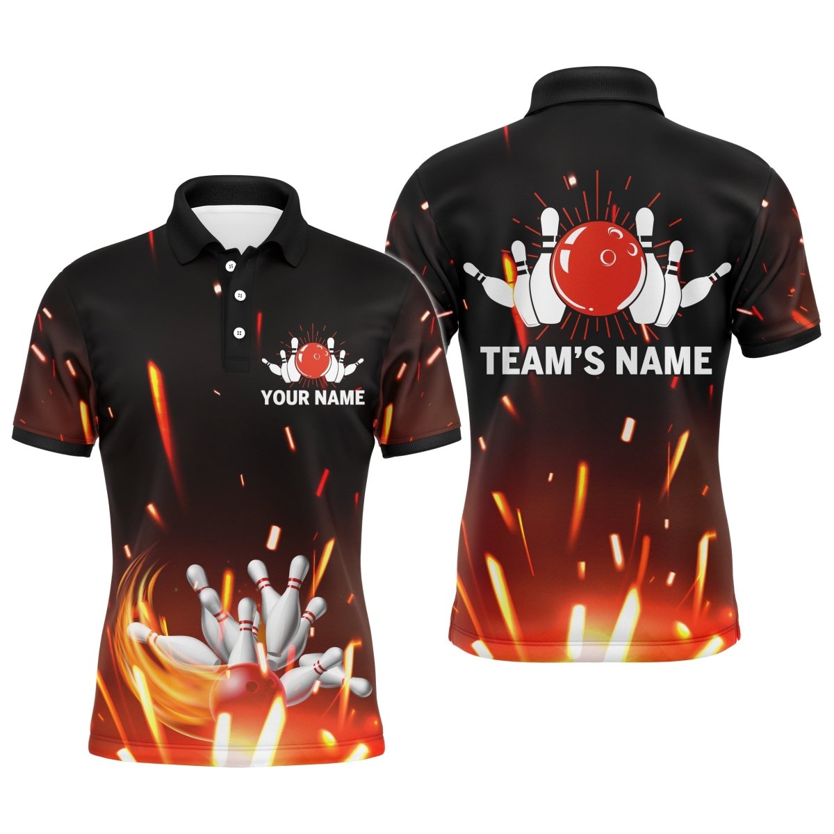 Personalisiertes Herren Polo Bowling Shirt mit Flammen Bowlingkugel und Pins, Kurzarm Polo für Männer Bowler - Outfitsuche