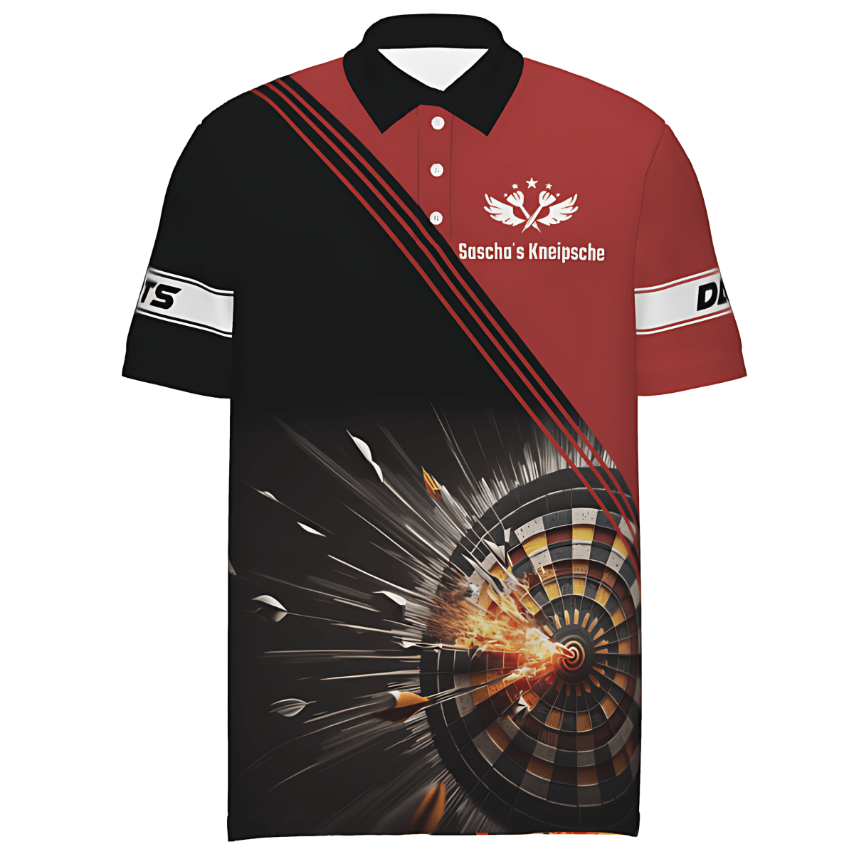 Personalisiertes Herren Polo Shirt Adler mit Dartmotiv in Schwarz und Rot, individuell anpassbares Eagle Dart-Trikot für Männer S2752 - Outfitsuche