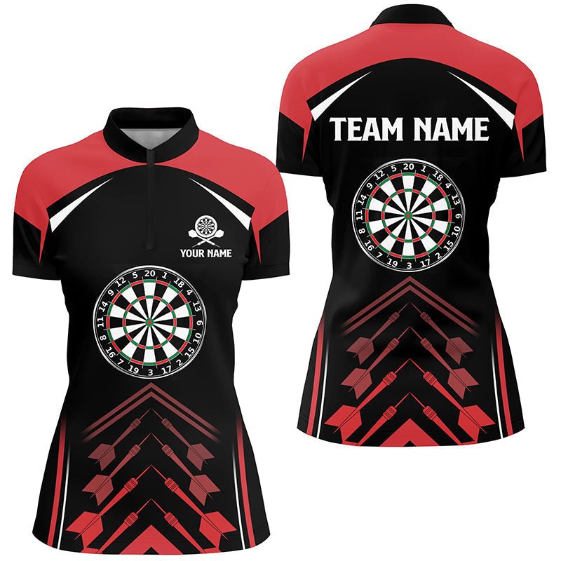 Personalisiertes Liebes-Darts-Rot-Schwarzes 1/4 Zip Shirt, individuell anpassbares cooles Dart-Trikot für Frauen U71 - Outfitsuche