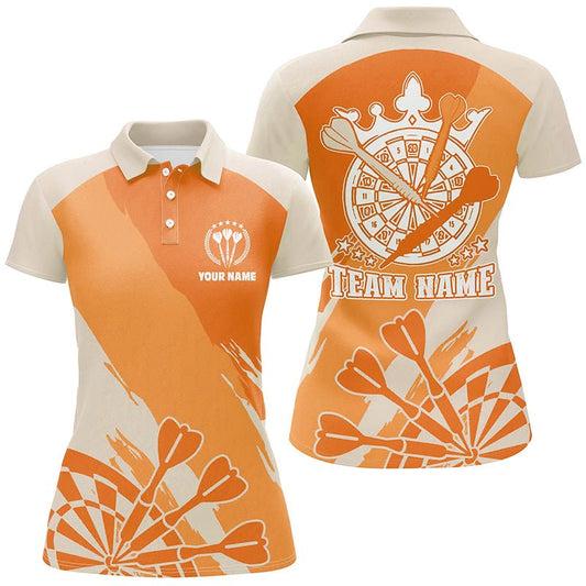 Personalisiertes orangefarbenes Damen-Darts-Polo-Shirt, individuell gestaltetes cooles Darts-Shirt für Frauen, Darts-Trikot L384 - Outfitsuche
