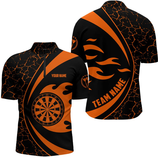 Personalisiertes orangefarbenes Feuerflammen-Darts-1/4-Zip-Shirt für Herren, Darts-Shirt, Darts-Trikot Z343 - Outfitsuche