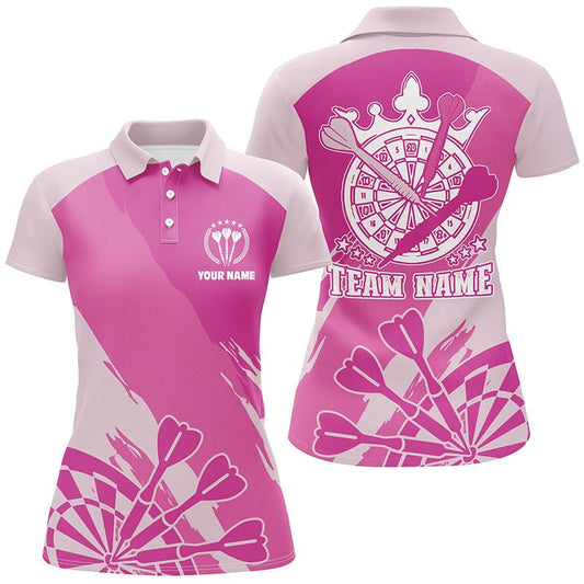 Personalisiertes Pinkes Darts Polo Shirt, individuell anpassbares cooles Dart Shirt für Frauen, Darts Trikot L922 - Outfitsuche