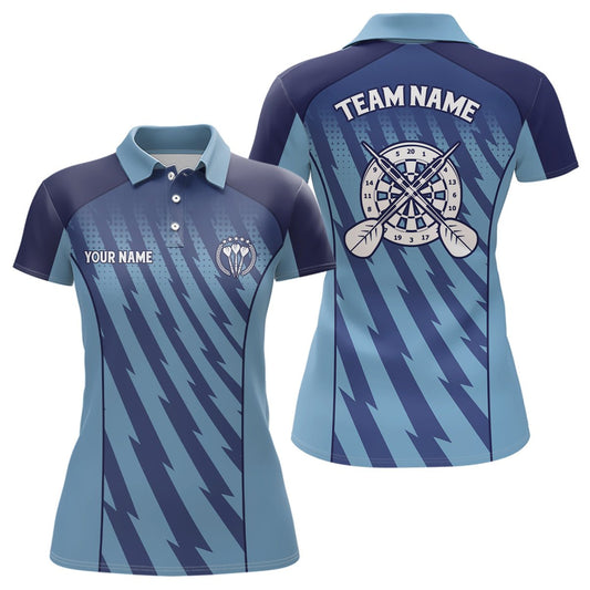 Personalisiertes Polo-Shirt mit blauem Verlauf und Blitzmotiv für Dartspielerinnen - Dart-Trikot für Frauen LDT0483 E353 - Outfitsuche