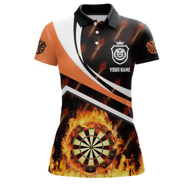 Personalisiertes Polo-Shirt mit orangenem Feuerflammen-Dartmotiv, Dartshirt für Frauen, Darttrikot R793 - Outfitsuche