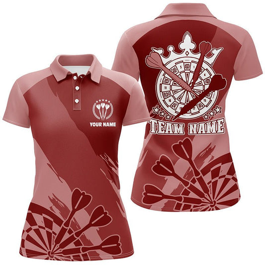 Personalisiertes rotes Damen Darts Polo Shirt, individuell gestaltete coole Dartshirts für Frauen, Darts Trikot B284 - Outfitsuche