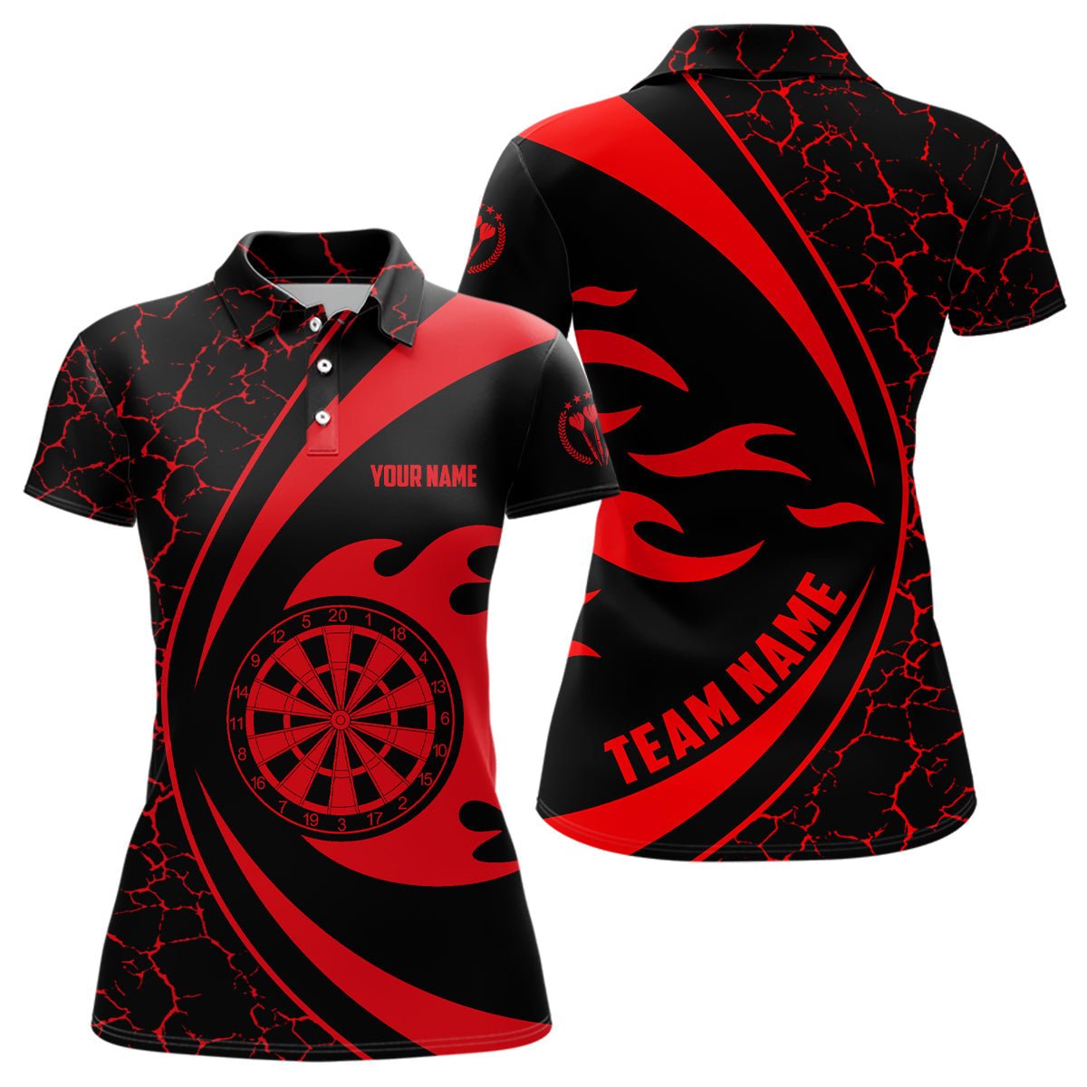 Personalisiertes rotes Feuerflammen-Darts-Polo-Shirt für Frauen, Darts-Shirt für das Darts-Team R946 - Outfitsuche