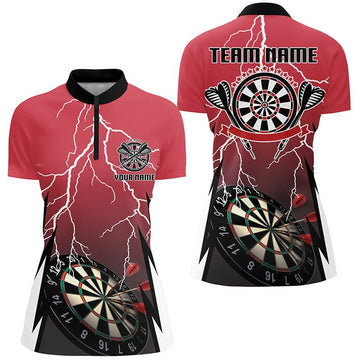 Personalisiertes rotes Lightning Darts 1/4 Zip Shirt, individuell anpassbares Thunder Darts Trikot für Frauen P785 - Outfitsuche