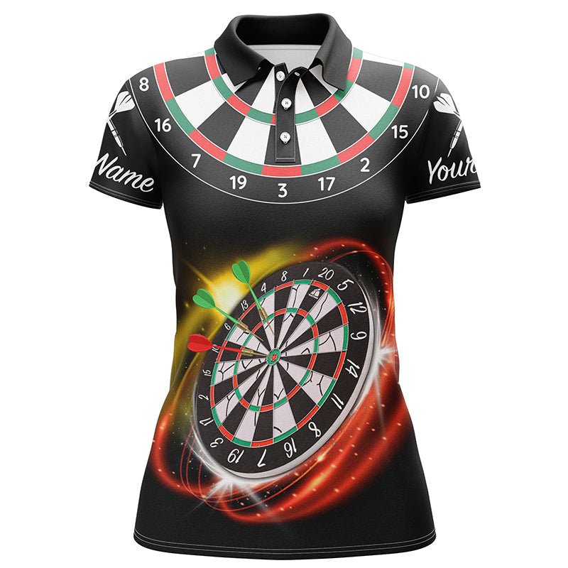 Personalisiertes rotes schwarzes Damen Darts Polo Shirt mit individuellem Namen, cooles Darts Trikot für Frauen K522 - Outfitsuche