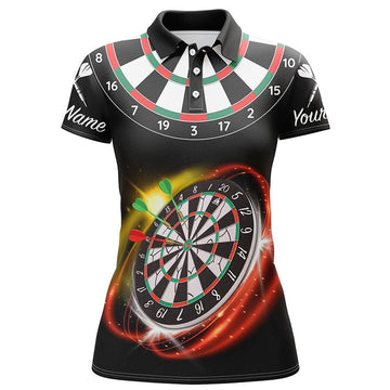 Personalisiertes rotes schwarzes Damen Darts Polo Shirt mit individuellem Namen, cooles Darts Trikot für Frauen K522 - Outfitsuche