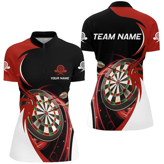 Personalisiertes rotes schwarzes Dart-1/4-Zip-Shirt, individuell anpassbare Dartshirts für Frauen, Teamtrikot - Outfitsuche