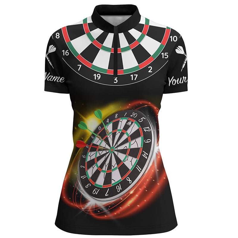 Personalisiertes rotes schwarzes Dart-1/4-Zip-Shirt mit individuellem Namen, cooles Dart-Trikot für Frauen A785 - Outfitsuche