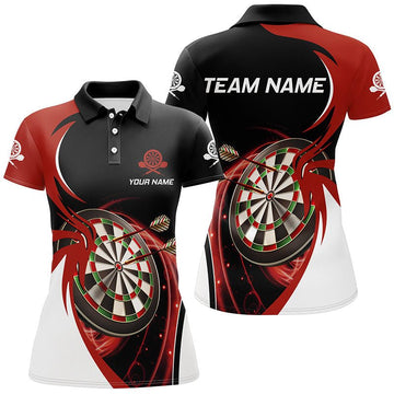 Personalisiertes rotes schwarzes Darts Polo Shirt, individuell anpassbares cooles Darts Shirt für Damen, Team Trikot - Outfitsuche