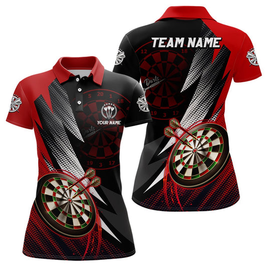 Personalisiertes rotes schwarzes Darts Polo Shirt, individuell gestaltetes cooles Darts Shirt für Damen, Team Trikot I176 - Outfitsuche